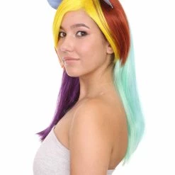 HPO Rainbow Unicorn Womens Wig | Colorful Party Ready Fancy Cosplay Halloween Wig | Premium Breathable Capless Cap Women's