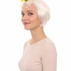 HPO Women's White Short Wig With Hair Clip Set | TV/Movie Wigs | Premium Breathable Capless Cap