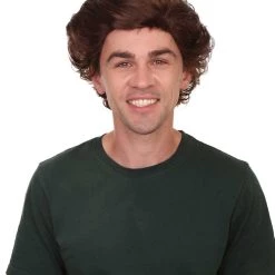 HPO Curly Brown Mens Wig | Cosplay Halloween Wig | Premium Breathable Capless Cap Men's