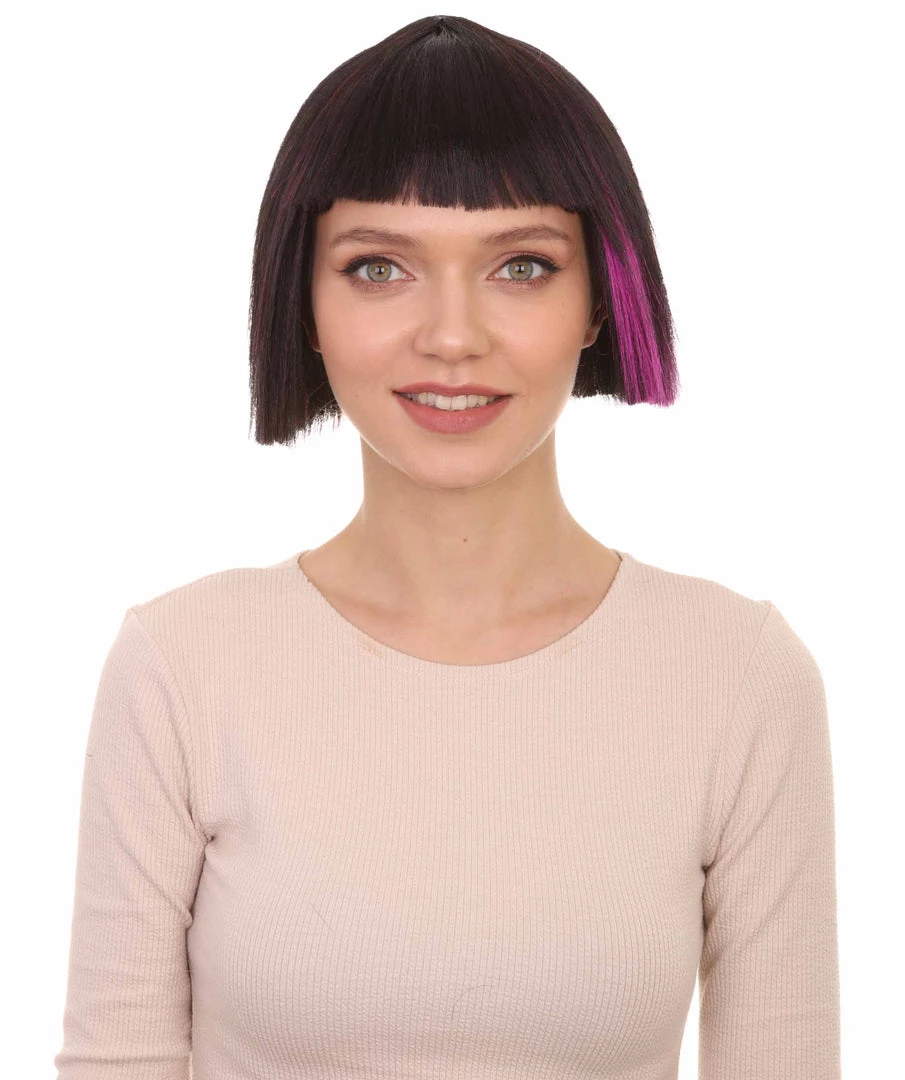 HPO Super Model Black & Purple Bob Womens Wig | Bob Party Ready Fancy Cosplay Halloween Wig | Premium Breathable Capless Cap Women's 1 HPO Super Model Black & Purple Bob Womens Wig | Bob Party Ready Fancy Cosplay Halloween Wig | Premium Breathable Capless Cap Women's