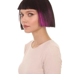 HPO Super Model Black & Purple Bob Womens Wig | Bob Party Ready Fancy Cosplay Halloween Wig | Premium Breathable Capless Cap Women's