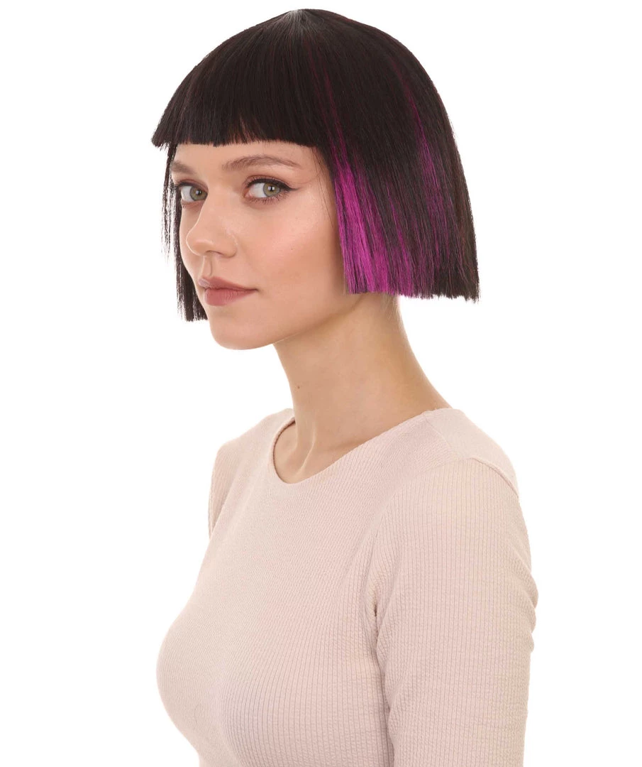 HPO Super Model Black & Purple Bob Womens Wig | Bob Party Ready Fancy Cosplay Halloween Wig | Premium Breathable Capless Cap Women's 2 HPO Super Model Black & Purple Bob Womens Wig | Bob Party Ready Fancy Cosplay Halloween Wig | Premium Breathable Capless Cap Women's