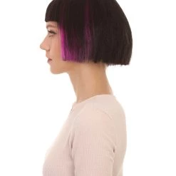 HPO Super Model Black & Purple Bob Womens Wig | Bob Party Ready Fancy Cosplay Halloween Wig | Premium Breathable Capless Cap Women's 11 HPO Super Model Black & Purple Bob Womens Wig | Bob Party Ready Fancy Cosplay Halloween Wig | Premium Breathable Capless Cap Women's