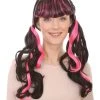HPO Womens Dracula Ponytails Curly Wig | Black & Pink TV/Movie Wigs | Premium Breathable Capless Cap Women's