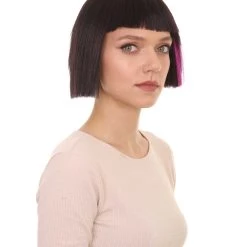 HPO Super Model Black & Purple Bob Womens Wig | Bob Party Ready Fancy Cosplay Halloween Wig | Premium Breathable Capless Cap Women's 14 HPO Super Model Black & Purple Bob Womens Wig | Bob Party Ready Fancy Cosplay Halloween Wig | Premium Breathable Capless Cap Women's