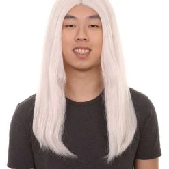 HPO Men's Gothic Vampire Mens Wig | White Horror Cosplay Halloween Wig | Premium Breathable Capless Cap