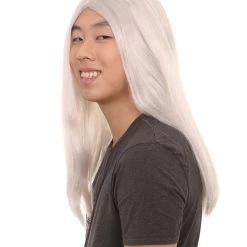 HPO Men's Gothic Vampire Mens Wig | White Horror Cosplay Halloween Wig | Premium Breathable Capless Cap