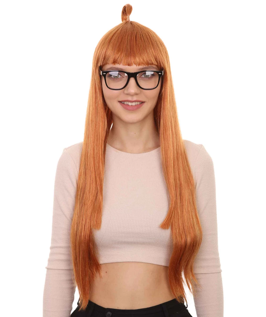 HPO Women's Womens Brown Long Straight Wig With Glasses | Video Game Wigs | Premium Breathable Capless Cap 1 HPO Women's Womens Brown Long Straight Wig With Glasses | Video Game Wigs | Premium Breathable Capless Cap