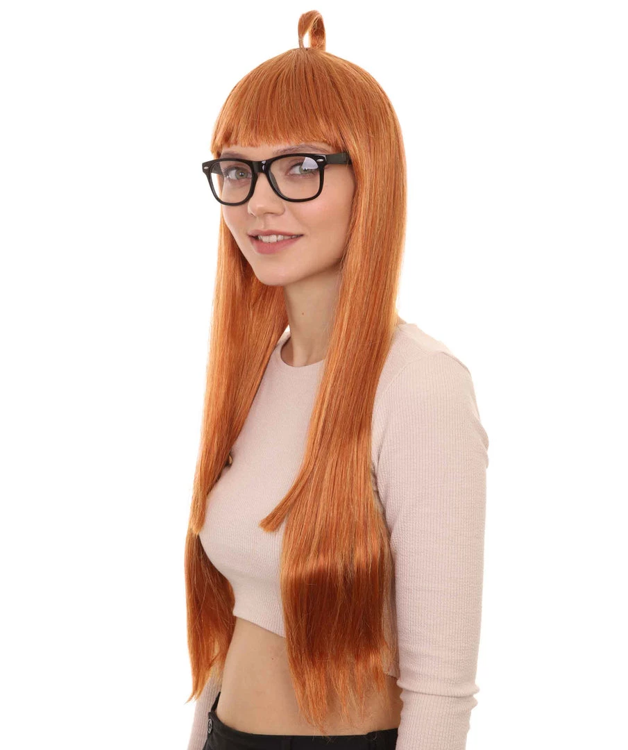 HPO Women's Womens Brown Long Straight Wig With Glasses | Video Game Wigs | Premium Breathable Capless Cap 2 HPO Women's Womens Brown Long Straight Wig With Glasses | Video Game Wigs | Premium Breathable Capless Cap