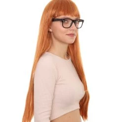 HPO Women's Womens Brown Long Straight Wig With Glasses | Video Game Wigs | Premium Breathable Capless Cap 14 HPO Women's Womens Brown Long Straight Wig With Glasses | Video Game Wigs | Premium Breathable Capless Cap