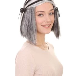 HPO Women's Womens Pretty Doll Wig | Black & White Storybook & Fairytale Wigs | Premium Breathable Capless Cap