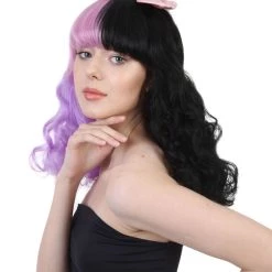 HPO Women's Doll Wig | Pink Bow Purple & Black Wig | Premium Breathable Capless Cap
