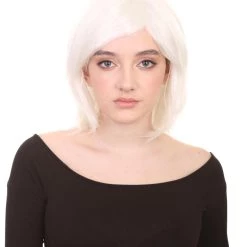 HPO Short White Womens Wig | Medium Bob Cosplay Halloween Wig | Premium Breathable Capless Cap Men's