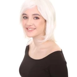 HPO Short White Womens Wig | Medium Bob Cosplay Halloween Wig | Premium Breathable Capless Cap Men's
