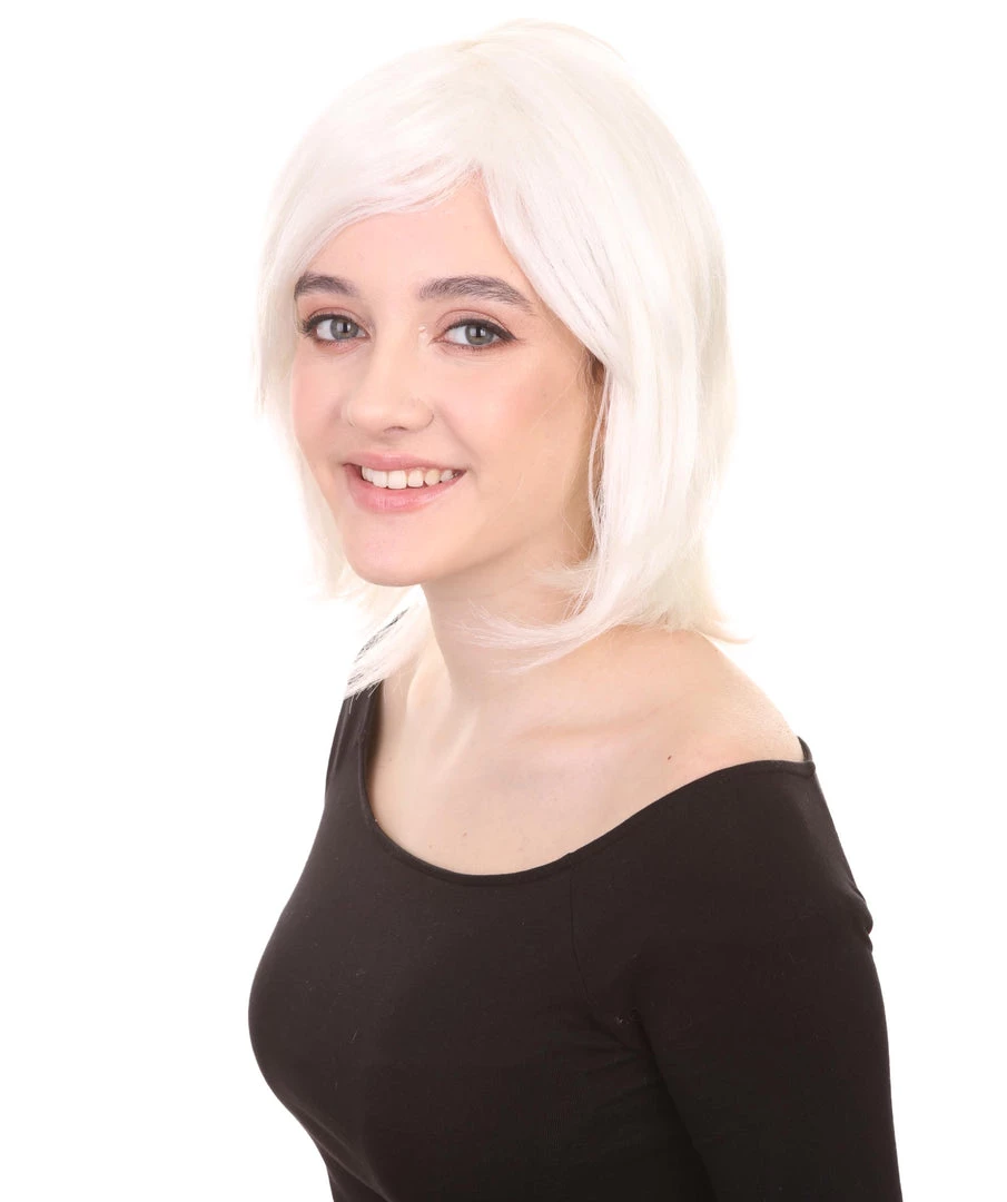 HPO Short White Womens Wig | Medium Bob Cosplay Halloween Wig | Premium Breathable Capless Cap Men's 2 HPO Short White Womens Wig | Medium Bob Cosplay Halloween Wig | Premium Breathable Capless Cap Men's