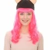 HPO Women's Womens Wolf Wig With Hat | Pink TV/Movie Wigs | Premium Breathable Capless Cap