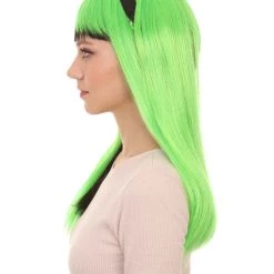 HPO Women's Womens Neon Doll Wig | Black & Green Neon Wigs | Premium Breathable Capless Cap