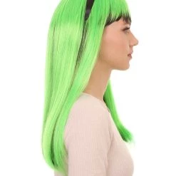 HPO Women's Womens Neon Doll Wig | Black & Green Neon Wigs | Premium Breathable Capless Cap