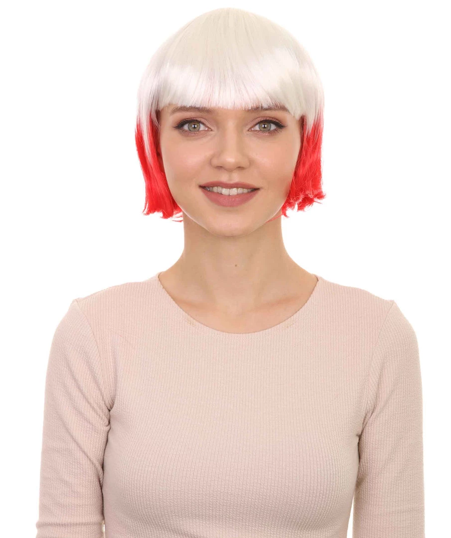 FLAGWIGS Poland Flag Sport Party Bob Wig | White Red Halloween Wig | Premium Breathable Capless Cap Women's 1 FLAGWIGS Poland Flag Sport Party Bob Wig | White Red Halloween Wig | Premium Breathable Capless Cap Women's