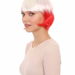 FLAGWIGS Poland Flag Sport Party Bob Wig | White Red Halloween Wig | Premium Breathable Capless Cap Women's