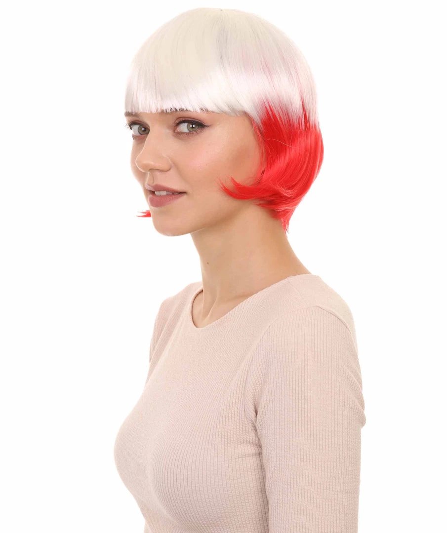 FLAGWIGS Poland Flag Sport Party Bob Wig | White Red Halloween Wig | Premium Breathable Capless Cap Women's 2 FLAGWIGS Poland Flag Sport Party Bob Wig | White Red Halloween Wig | Premium Breathable Capless Cap Women's