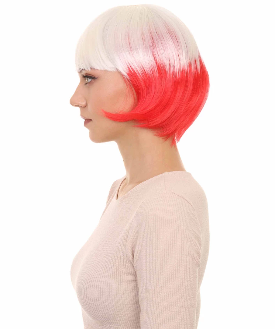 FLAGWIGS Poland Flag Sport Party Bob Wig | White Red Halloween Wig | Premium Breathable Capless Cap Women's 3 FLAGWIGS Poland Flag Sport Party Bob Wig | White Red Halloween Wig | Premium Breathable Capless Cap Women's