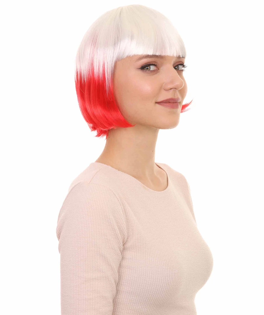 FLAGWIGS Poland Flag Sport Party Bob Wig | White Red Halloween Wig | Premium Breathable Capless Cap Women's 6 FLAGWIGS Poland Flag Sport Party Bob Wig | White Red Halloween Wig | Premium Breathable Capless Cap Women's