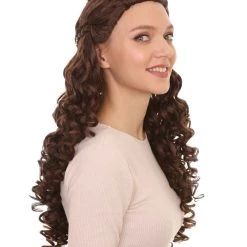 HPO Womens Medieval Princess Wig | Brown Historical Wigs | Premium Breathable Capless Cap