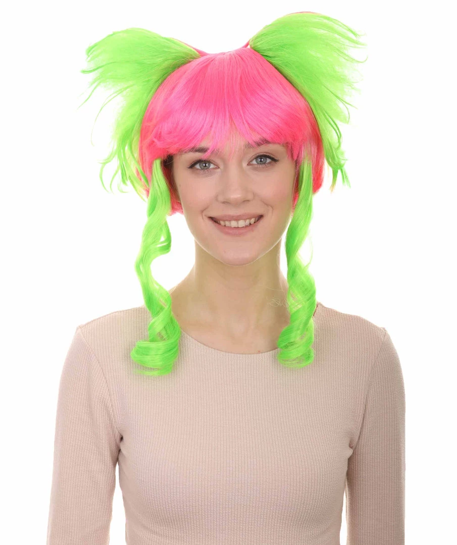 HPO Circus Sweetie Clown Womens Wig | Ping Green Party Event Ready Cosplay Halloween Wig | Premium Breathable Capless Cap 1 HPO Circus Sweetie Clown Womens Wig | Ping Green Party Event Ready Cosplay Halloween Wig | Premium Breathable Capless Cap