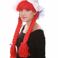 HPO Womens Braided Rag Doll Wig | Red Storybook & Fairytale Halloween Wigs