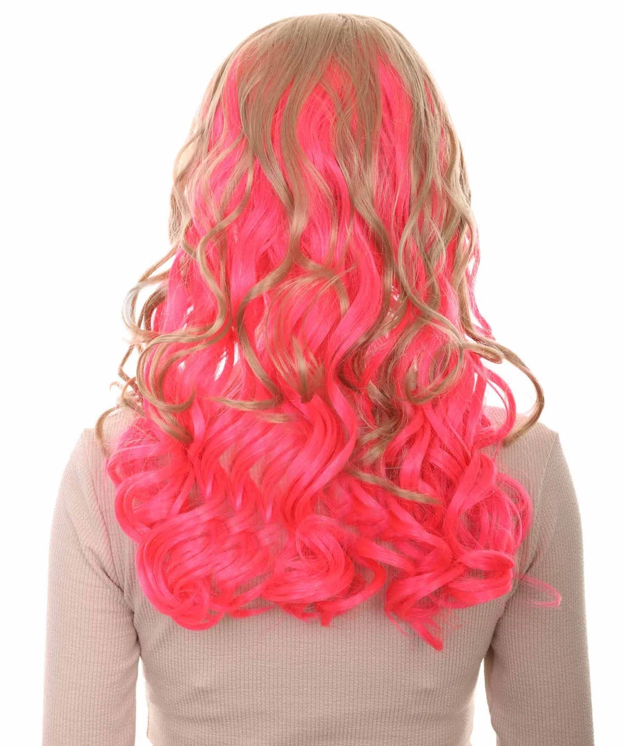 HPO Women's Long Wavy Blonde & Pink Womens Wig | Fancy Party Event Ready Halloween Wig | Premium Breathable Capless Cap 4 HPO Women's Long Wavy Blonde & Pink Womens Wig | Fancy Party Event Ready Halloween Wig | Premium Breathable Capless Cap