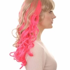 HPO Women's Long Wavy Blonde & Pink Womens Wig | Fancy Party Event Ready Halloween Wig | Premium Breathable Capless Cap 13 HPO Women's Long Wavy Blonde & Pink Womens Wig | Fancy Party Event Ready Halloween Wig | Premium Breathable Capless Cap