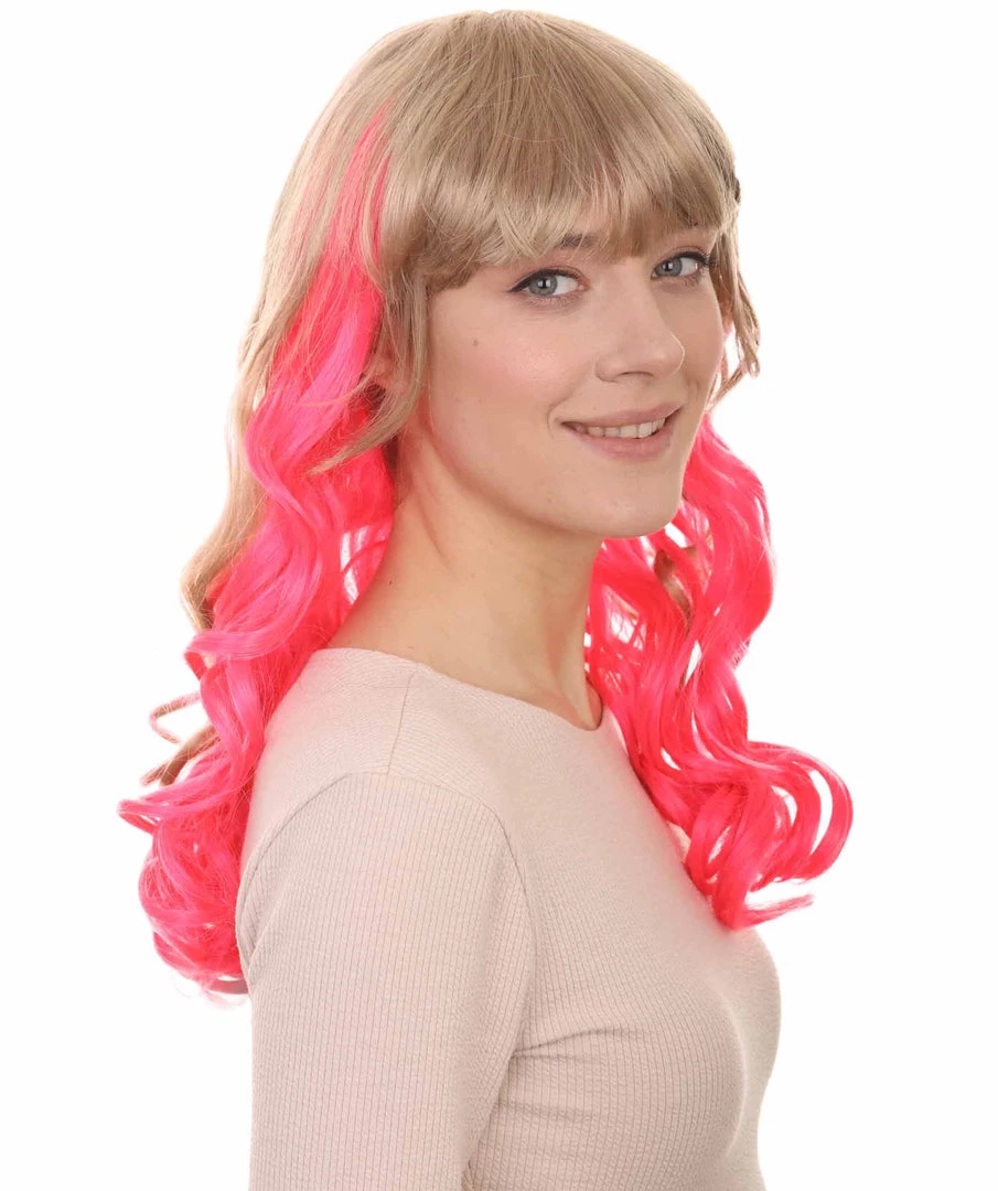 HPO Women's Long Wavy Blonde & Pink Womens Wig | Fancy Party Event Ready Halloween Wig | Premium Breathable Capless Cap 6 HPO Women's Long Wavy Blonde & Pink Womens Wig | Fancy Party Event Ready Halloween Wig | Premium Breathable Capless Cap