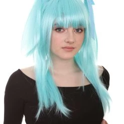 HPO Game Womens Wig | Light Blue Cosplay Wig | Premium Breathable Capless Cap Men's