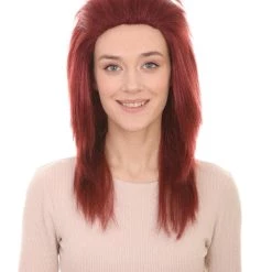 HPO 80s Dark Auburn Rock Diva Womens Wig | Long Cosplay Halloween Wig | Premium Breathable Capless Cap Men's