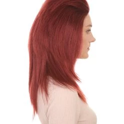 HPO 80s Dark Auburn Rock Diva Womens Wig | Long Cosplay Halloween Wig | Premium Breathable Capless Cap Men's