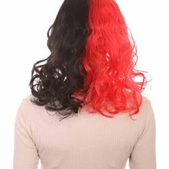HPO Half Red And Half Black Long Curly Anime Womens Wigs | Cartoon Stage/Event Fancy Halloween Wig | Premium Breathable Capless Cap Women's 12 HPO Half Red And Half Black Long Curly Anime Womens Wigs | Cartoon Stage/Event Fancy Halloween Wig | Premium Breathable Capless Cap Women's