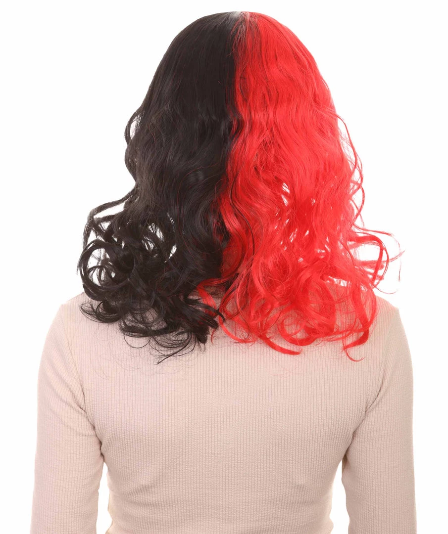 HPO Half Red And Half Black Long Curly Anime Womens Wigs | Cartoon Stage/Event Fancy Halloween Wig | Premium Breathable Capless Cap Women's 4 HPO Half Red And Half Black Long Curly Anime Womens Wigs | Cartoon Stage/Event Fancy Halloween Wig | Premium Breathable Capless Cap Women's