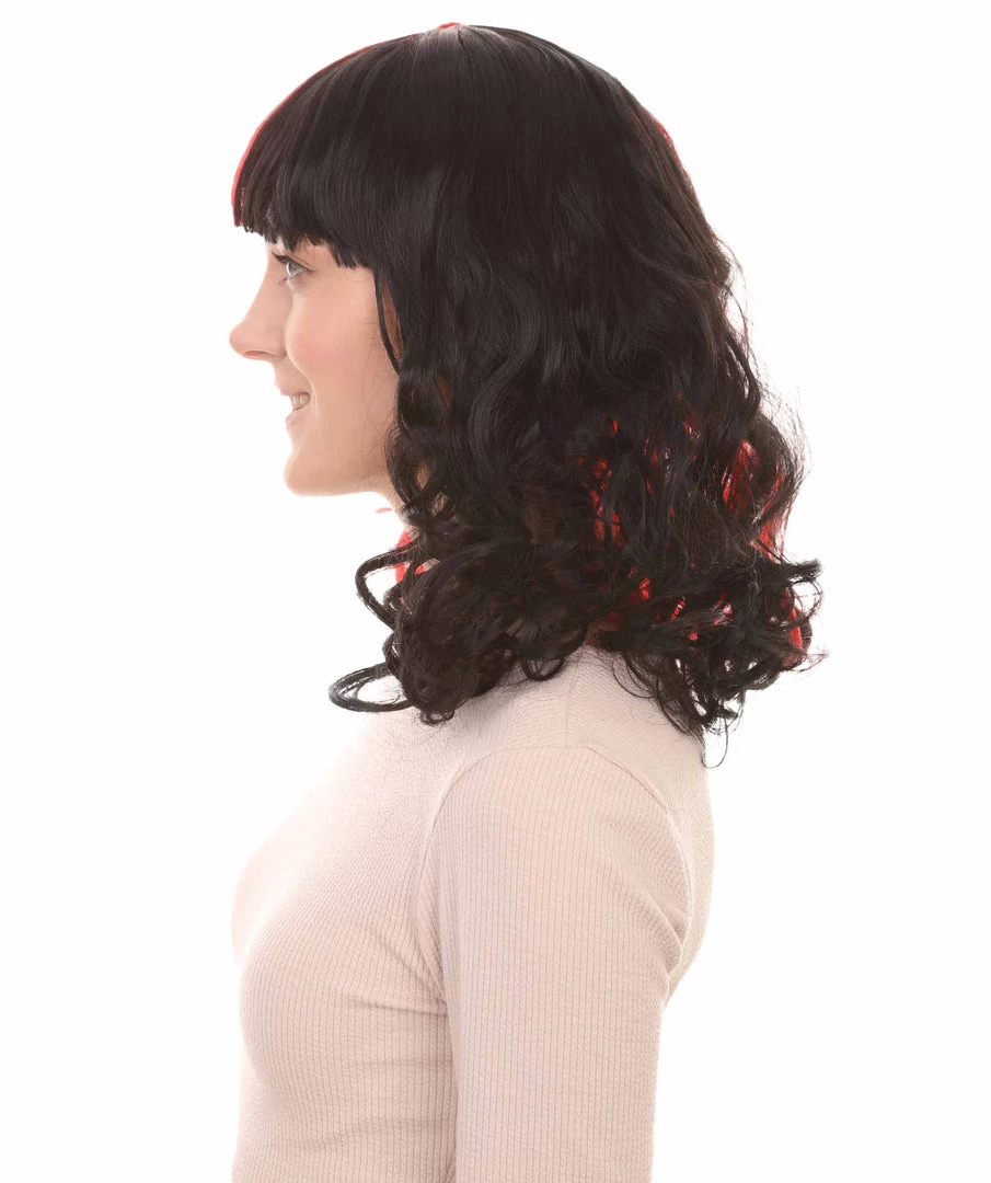 HPO Half Red And Half Black Long Curly Anime Womens Wigs | Cartoon Stage/Event Fancy Halloween Wig | Premium Breathable Capless Cap Women's 3 HPO Half Red And Half Black Long Curly Anime Womens Wigs | Cartoon Stage/Event Fancy Halloween Wig | Premium Breathable Capless Cap Women's