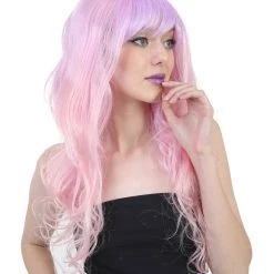 HPO Women's Long Women Wig | Wavy Pink And Purple Ombre Wig | Premium Breathable Capless Cap