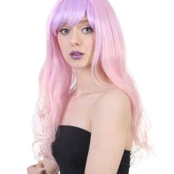 HPO Women's Long Women Wig | Wavy Pink And Purple Ombre Wig | Premium Breathable Capless Cap