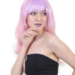 HPO Women's Long Women Wig | Wavy Pink And Purple Ombre Wig | Premium Breathable Capless Cap