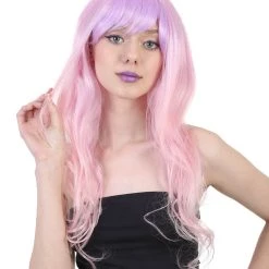 HPO Women's Long Women Wig | Wavy Pink And Purple Ombre Wig | Premium Breathable Capless Cap