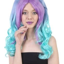HPO Men's Allure Wavy Purple Blue Womens Wig | Cosplay Halloween Wig | Premium Breathable Capless Cap