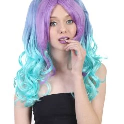 HPO Men's Allure Wavy Purple Blue Womens Wig | Cosplay Halloween Wig | Premium Breathable Capless Cap