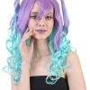 HPO Blue Monster Womens Wig | Purple Green Medium Curly Cosplay Halloween Wig | Premium Breathable Capless Cap