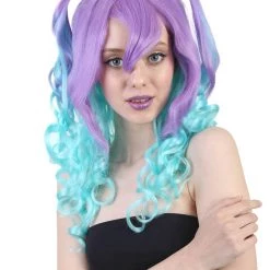 HPO Blue Monster Womens Wig | Purple Green Medium Curly Cosplay Halloween Wig | Premium Breathable Capless Cap
