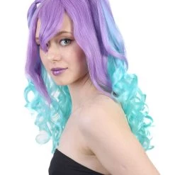 HPO Blue Monster Womens Wig | Purple Green Medium Curly Cosplay Halloween Wig | Premium Breathable Capless Cap 11 HPO Blue Monster Womens Wig | Purple Green Medium Curly Cosplay Halloween Wig | Premium Breathable Capless Cap