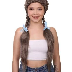 HPO Womens Kansas Farm Girl Wig | CowGirl Traditional Braided Halloween Wig | Premium Breathable Capless Cap Women's
