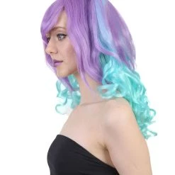 HPO Blue Monster Womens Wig | Purple Green Medium Curly Cosplay Halloween Wig | Premium Breathable Capless Cap 12 HPO Blue Monster Womens Wig | Purple Green Medium Curly Cosplay Halloween Wig | Premium Breathable Capless Cap